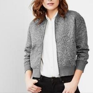 Gap Floral Quilted Cocoon Bomber Jacket Womens Medium Relaxed Grey Pima Cotton